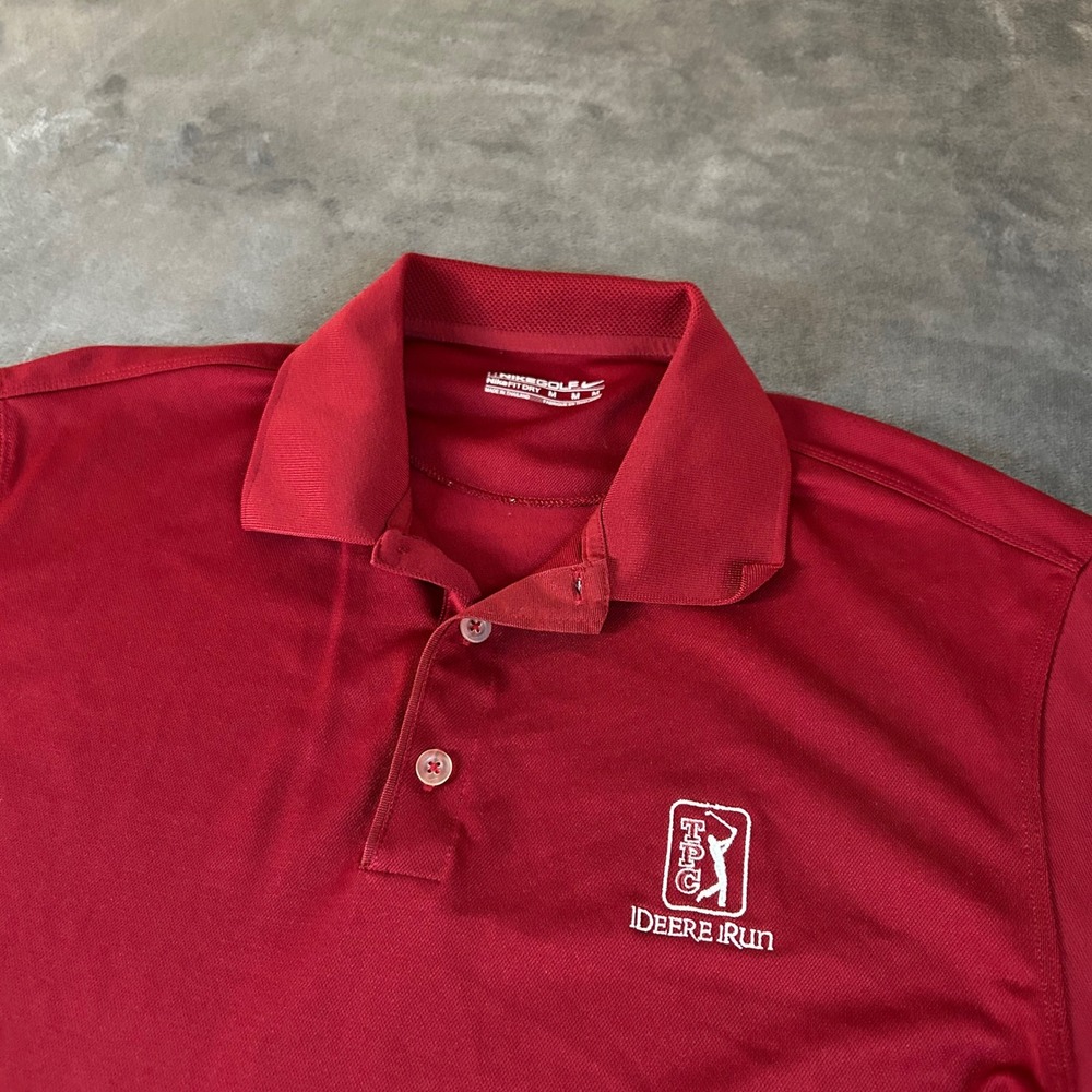Nike Golf Polo Shirt John Deere Run Golf Tournament Dri-Fit Red Mens Medium